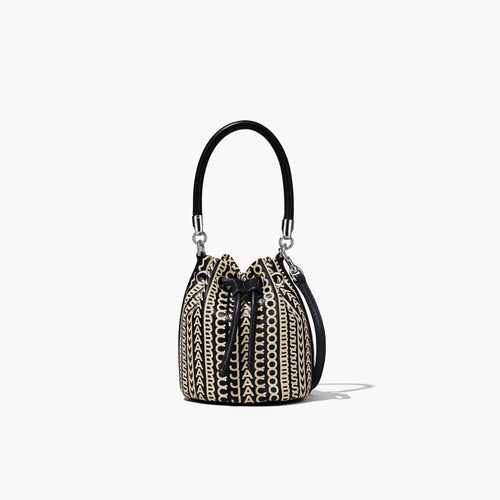 The Monogram Leather Mini Bucket Bag in Black/White