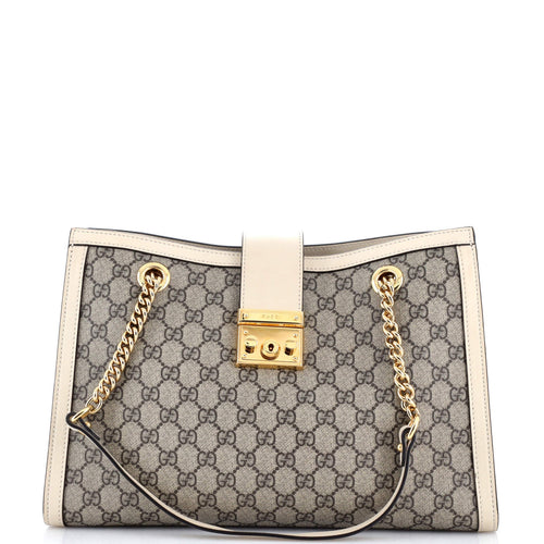 GUCCI Padlock Chain Tote GG Coated Canvas with Leather Medium