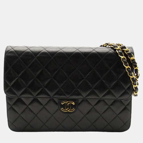 Black Quilted Leather Square Classic Single Flap Shoulder Bag