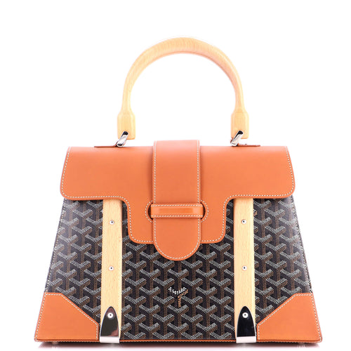 GOYARD Saigon Top Handle Bag Coated Canvas with Leather MM