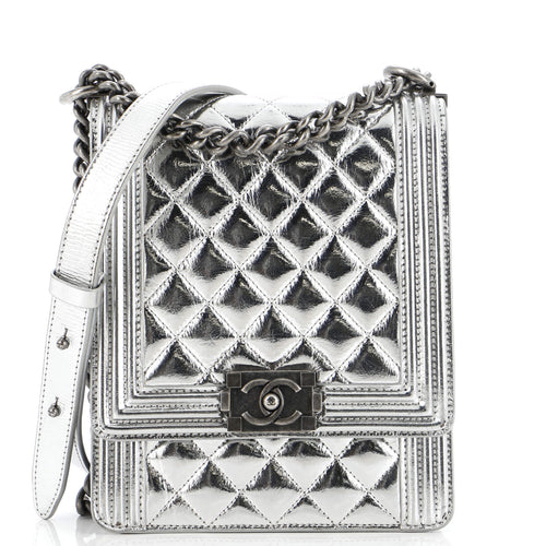 CHANEL North South Boy Flap Bag Quilted Metallic Calfskin Small