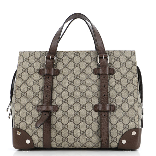 GUCCI Buckle Travel Tote GG Coated Canvas with Leather Medium