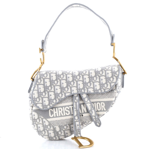 Saddle Handbag Logo Embroidered Oblique Canvas Medium