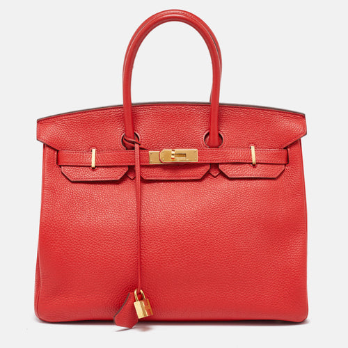 Rouge Casaque Togo Leather Gold Finish Birkin 35 Bag