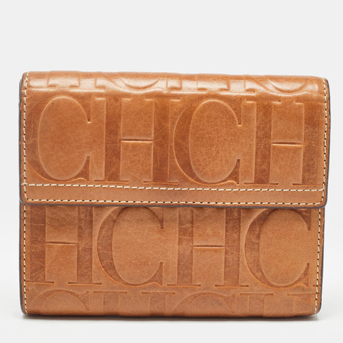 Brown Monogram Embossed Leather Trifold Wallet