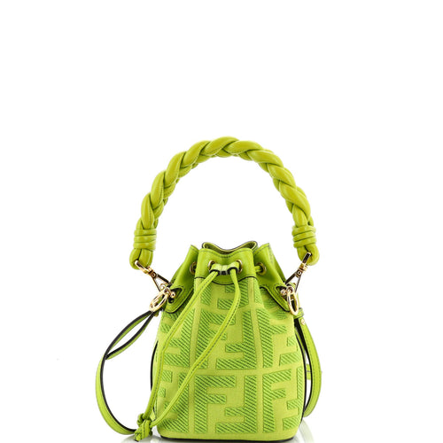 FENDI Woven Handle Mon Tresor Bucket Bag Zucca Embroidered Canvas Mini