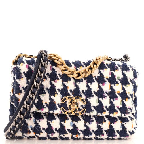 CHANEL 19 Flap Bag Quilted Houndstooth Tweed and Ribbon Medium