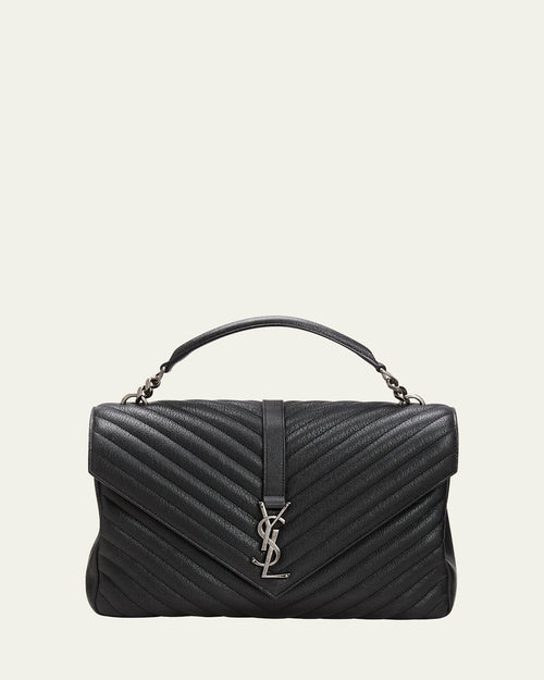 College Large Flap YSL Shoulder Bag in Quilted Leather