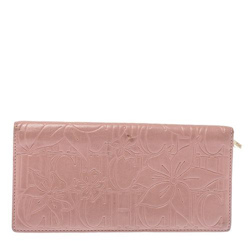Pink Embossed Leather Continental Wallet