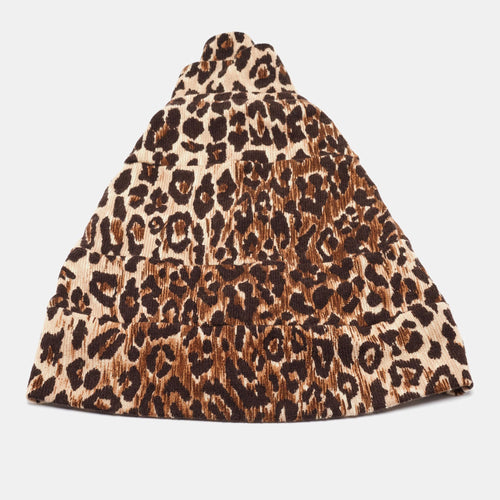 Brown Leopard Pattern Cashmere Tiered Beanie Hat Size 57