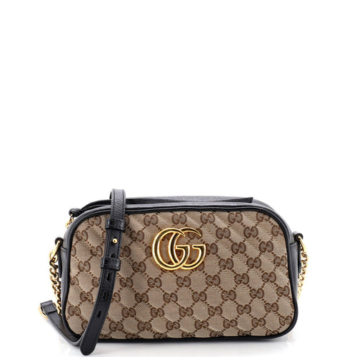 GUCCI GG Marmont Shoulder Bag Diagonal Quilted GG Canvas with Leather Small