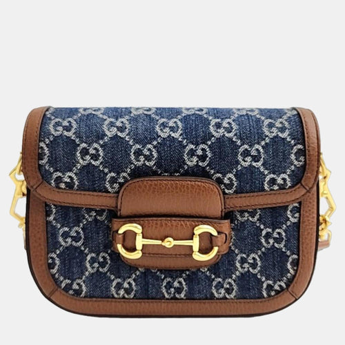 Blue/Brown GG Canvas and Leather Mini Horsebit 1955 Crossbody Bag