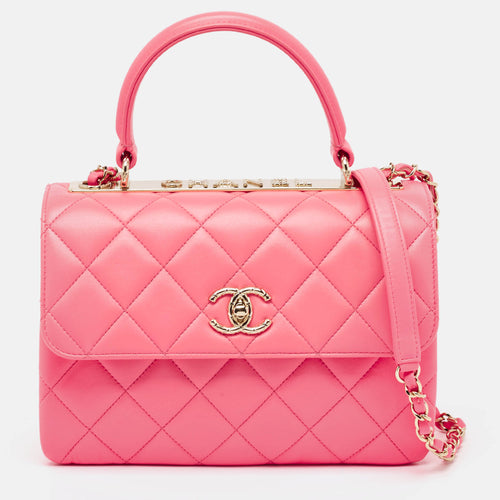 Pink Quilted Leather Small Trendy CC Top Handle Bag