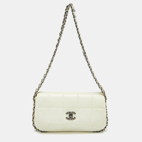 White Square Quilted Leather Multi Chain Classic Flap Bag