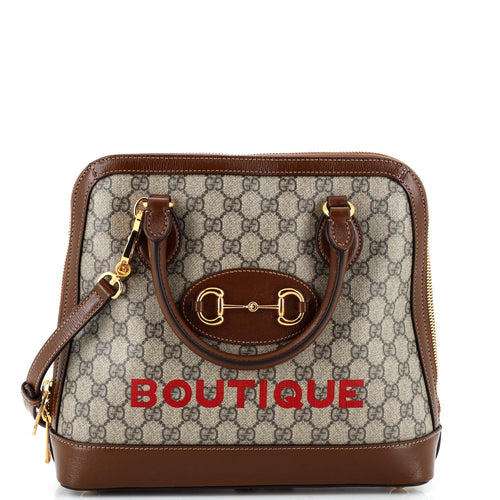 GUCCI Horsebit 1955 Top Handle Bag Printed GG Coated Canvas and Leather Medium