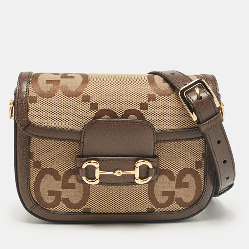 Brown/Beige Jumbo GG Canvas and Leather Horsebit 1955 Crossbody Bag