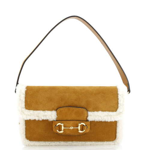 GUCCI Horsebit 1955 Shoulder Bag Suede with Shearling Mini