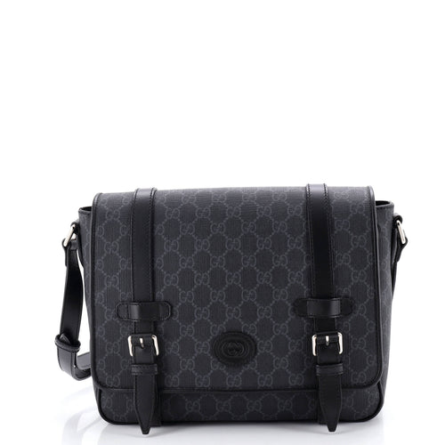 GUCCI Interlocking G Patch Messenger Bag GG Coated Canvas with Leather Medium