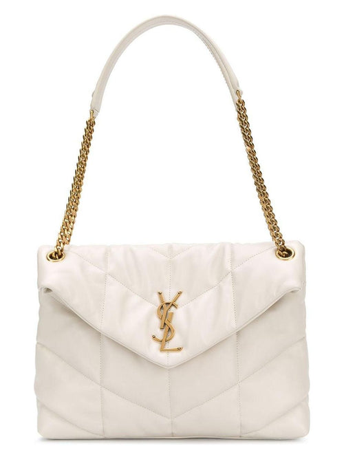 Women's Puffer Logo Plaque Shoulder Bag in Crema Soft | 5774751EL079207