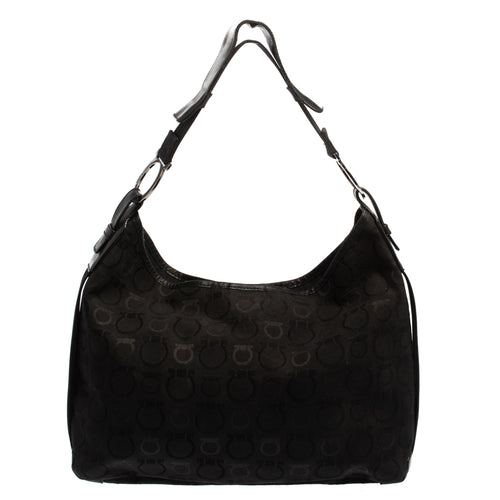 Black Monogram Canvas and Leather Hobo