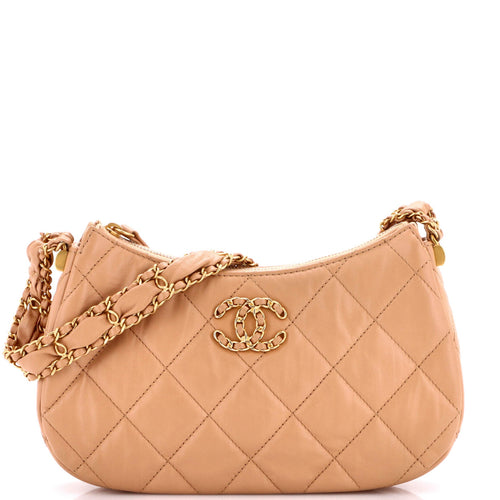 CHANEL 19 Zip Hobo Clutch with Chain Quilted Aged Calfskin