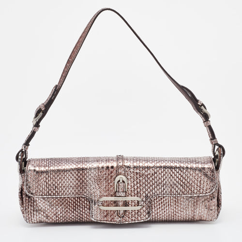 Metallic Brown Snakeskin Leather Tulita Pochette Bag