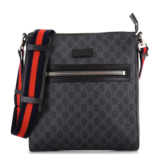 GUCCI Web Strap Front Zip Messenger Bag GG Coated Canvas Medium