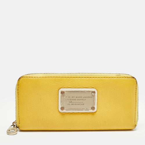 Yellow Leather Classic Q Zip Around Wallet