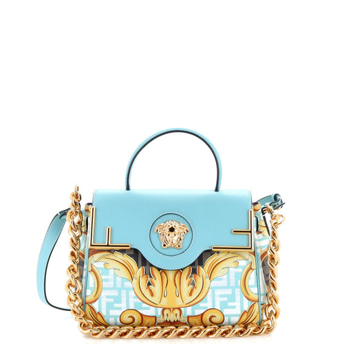 VERSACE x Fendi Fendace La Medusa Top Handle Bag Printed Laminated Leather with Leather Medium