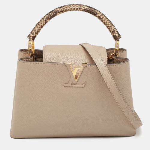 Galet Taurillon Leather and Python Capucines MM Bag