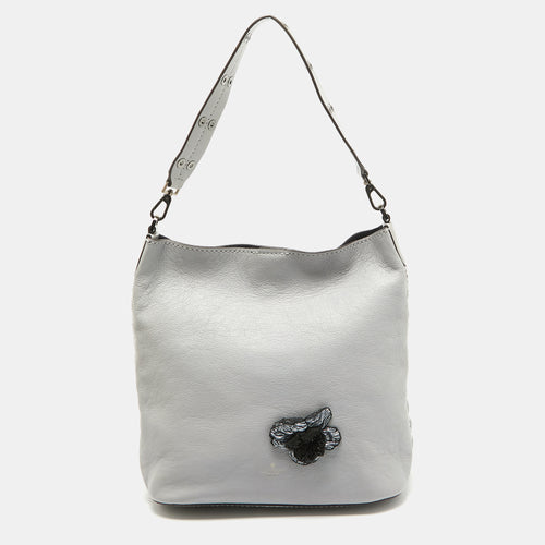 Grey Floral Applique Leather Atlantic Avenue Libby Bucket Bag