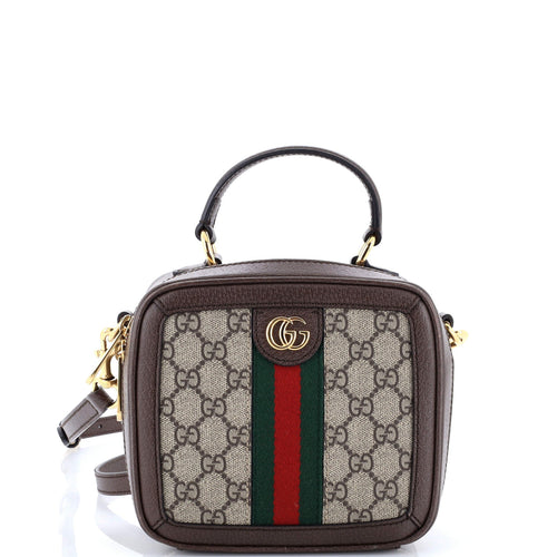 GUCCI Ophidia Zip Around Top Handle Bag GG Coated Canvas with Leather Mini