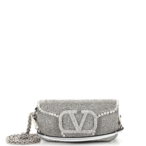 VALENTINO GARAVANI VLogo Loco Flap Shoulder Bag Embellished Leather Small