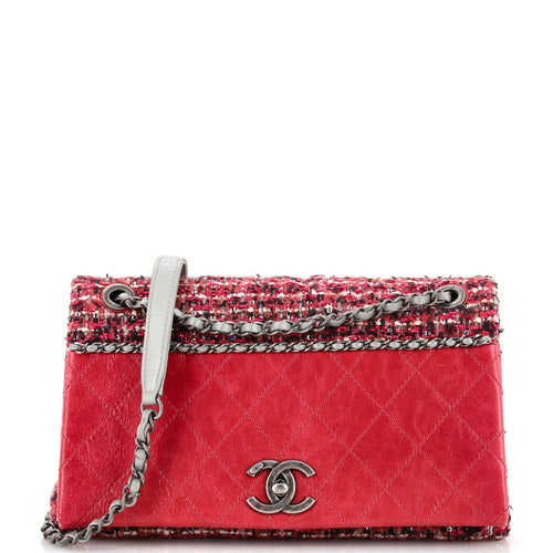 CHANEL CC Chain Flap Bag Quilted Embellished Tweed and Quilted Calfskin Small