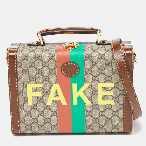 Brown/Beige GG Supreme Canvas and Leather Fake/Not Savoy Beauty Case Bag