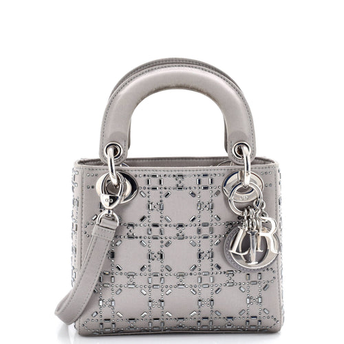 Lady Dior Bag Crystal Embellished Cannage Quilt Satin Mini
