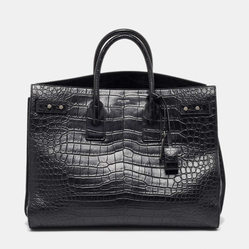 Saint Laurent Black Crocodile Embossed Leather Large Souple Sac De Jour Tote