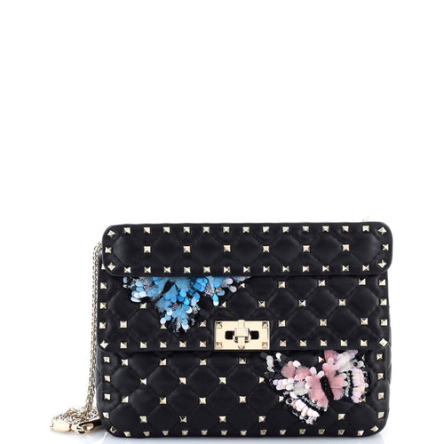 VALENTINO GARAVANI Rockstud Spike Flap Bag Embellished Quilted Leather Medium