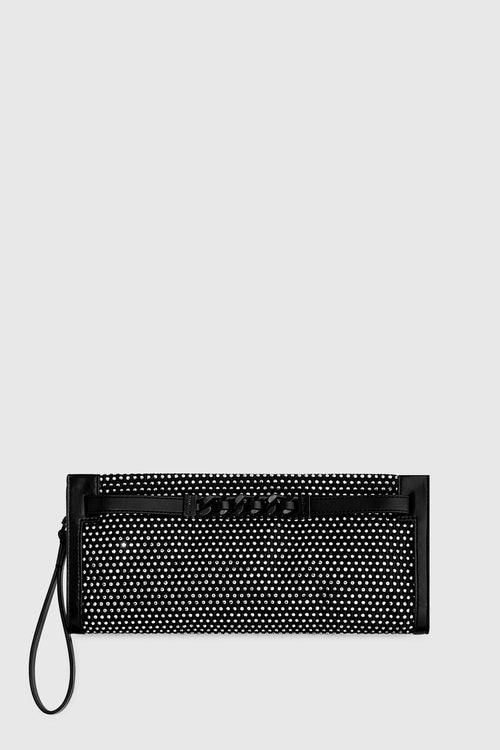 Curb Link Clutch With Crystals Bag In Black