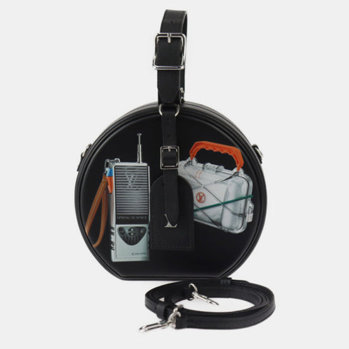 Black Leather Petite Boite Chapeau Vintage Stickers Bag