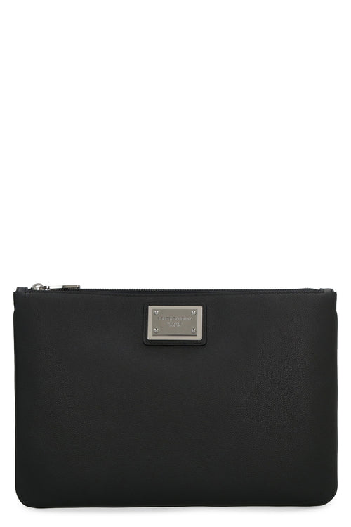 Men's Logo Detail Flat Leather Pouch in Black | BM2248AD447 Color 8B956