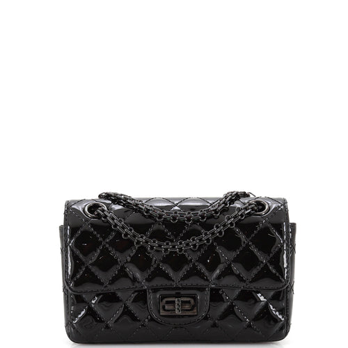 CHANEL So Black Reissue 2.55 Flap Bag Quilted Patent Mini