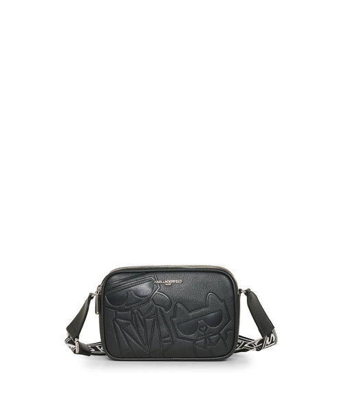 | Women's Maybelle Debossed Duo Camera Crossbody Bag | Black Print