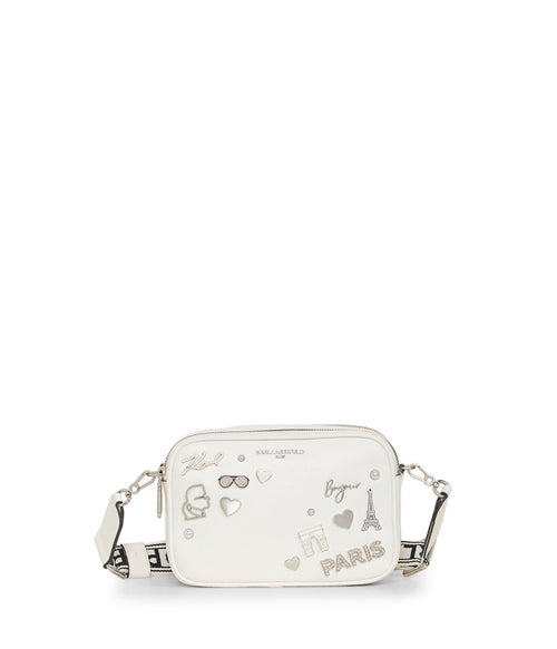 | Women's Maybelle Round Head Duo Camera Crossbody Bag | Winter White/Silver