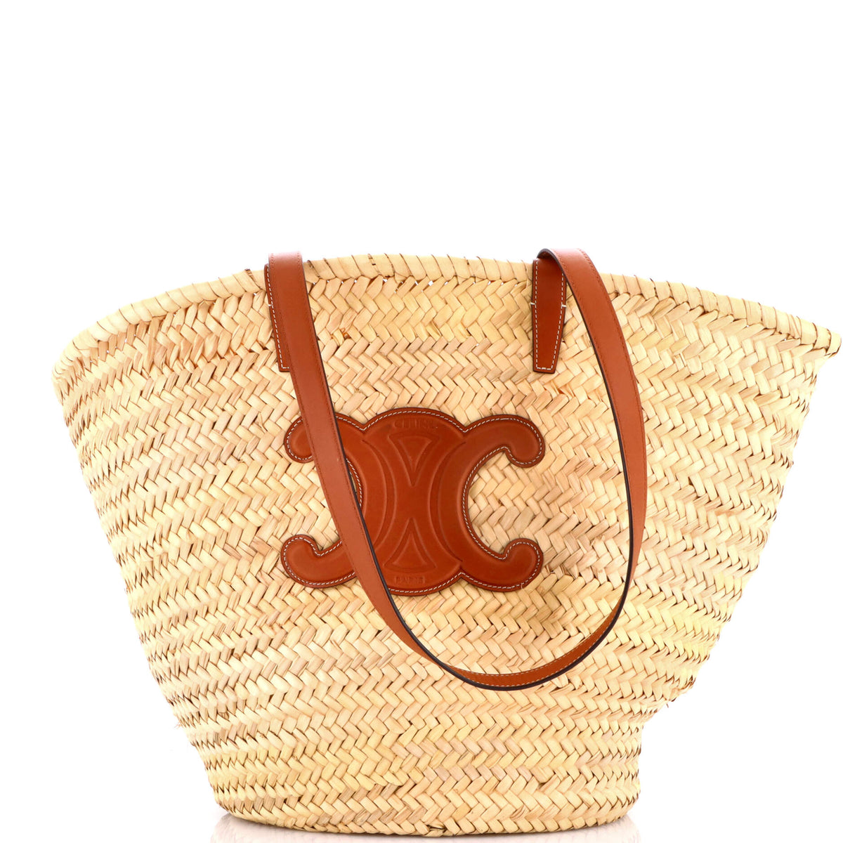 Celine CELINE Triomphe Basket Shoulder Bag Raffia with Leather Large