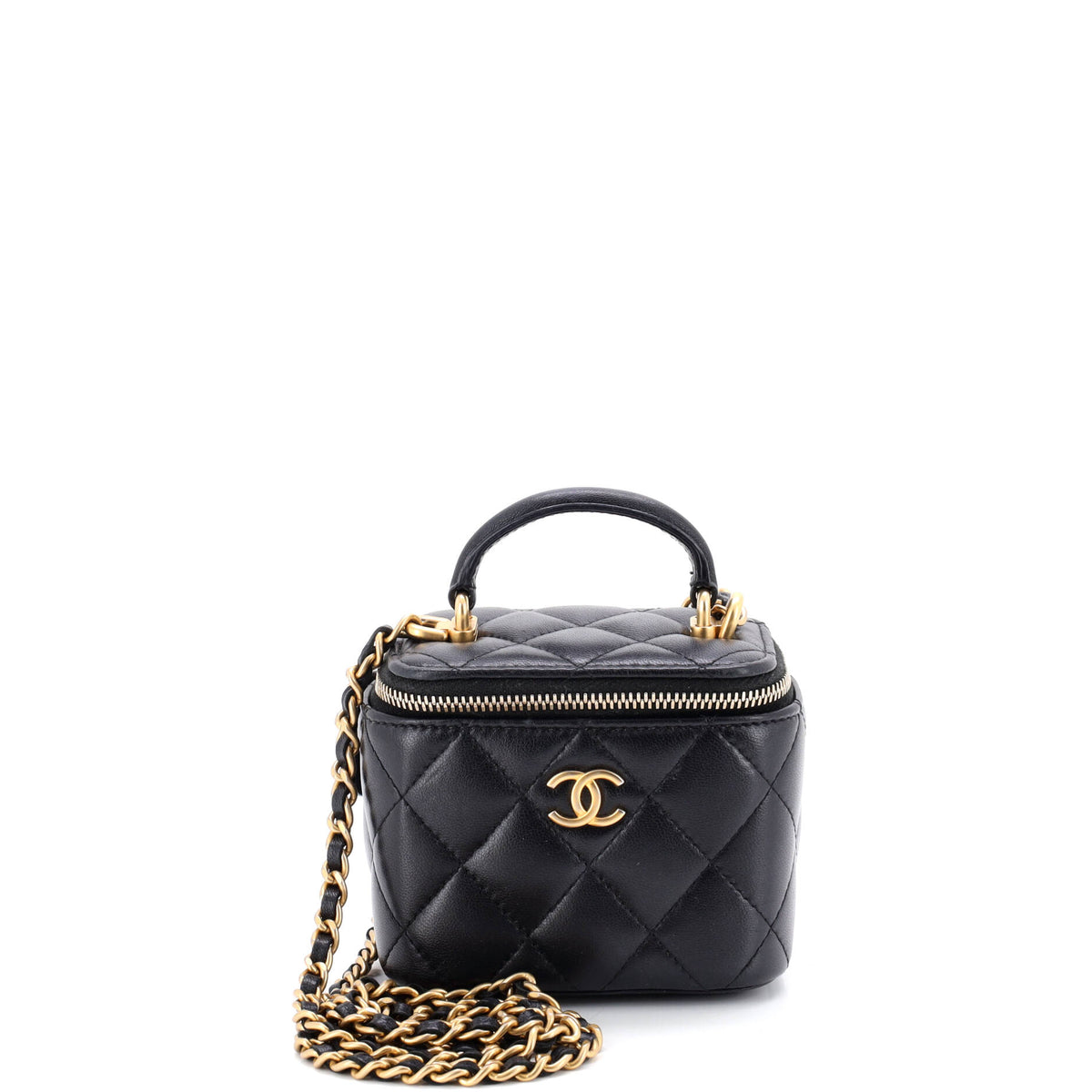 Chanel CHANEL Classic Top Handle Vanity Case with Chain Quilted Lambskin Mini