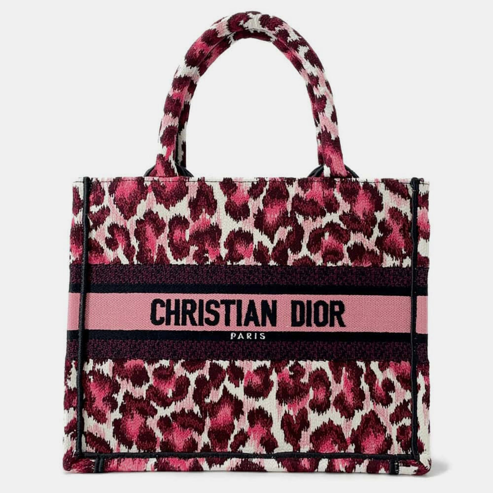 Dior Rosa Canvas-Buchtasche mit Leopardenmuster, Größe S