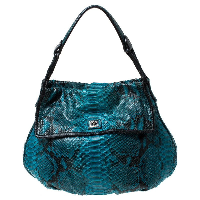 Zagliani Blue Python Leather Hobo