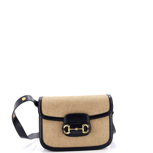 GUCCI Horsebit 1955 Shoulder Bag Canvas and Leather Small