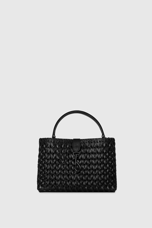 Megan Woven Top Handle Bag In Black